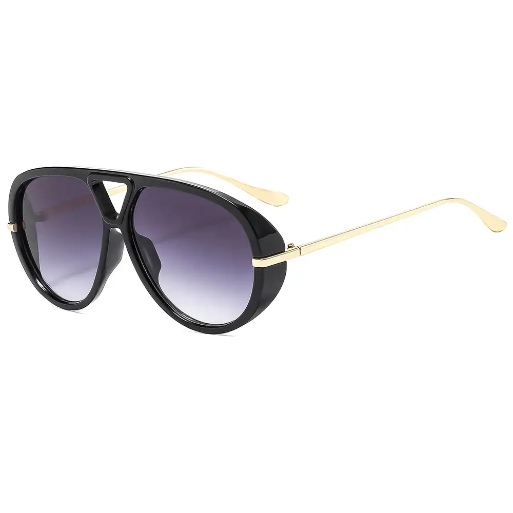 Men Retro Large Frame Sunglasses Black Gold - Image 13