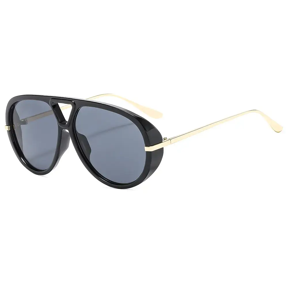 Men Retro Large Frame Sunglasses Black Gold