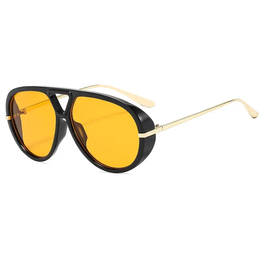 Men Retro Large Frame Sunglasses Black Gold - Image 2
