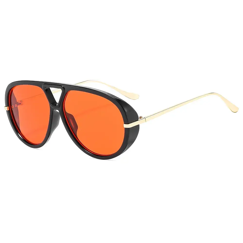 Men Retro Large Frame Sunglasses Black Gold - Image 3