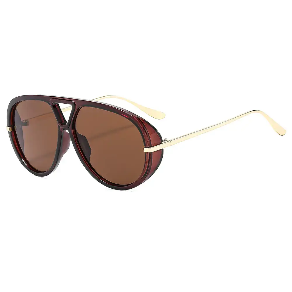 Men Retro Large Frame Sunglasses Black Gold - Image 4