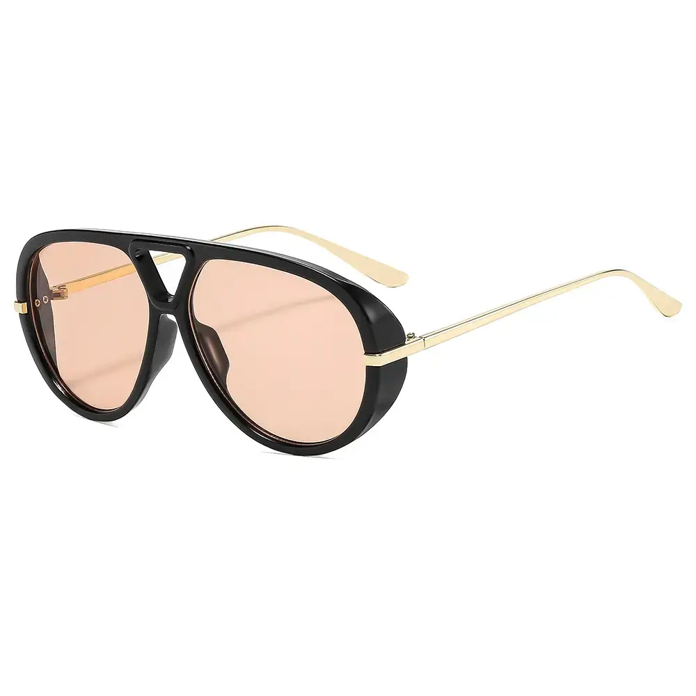Men Retro Large Frame Sunglasses Black Gold - Image 5