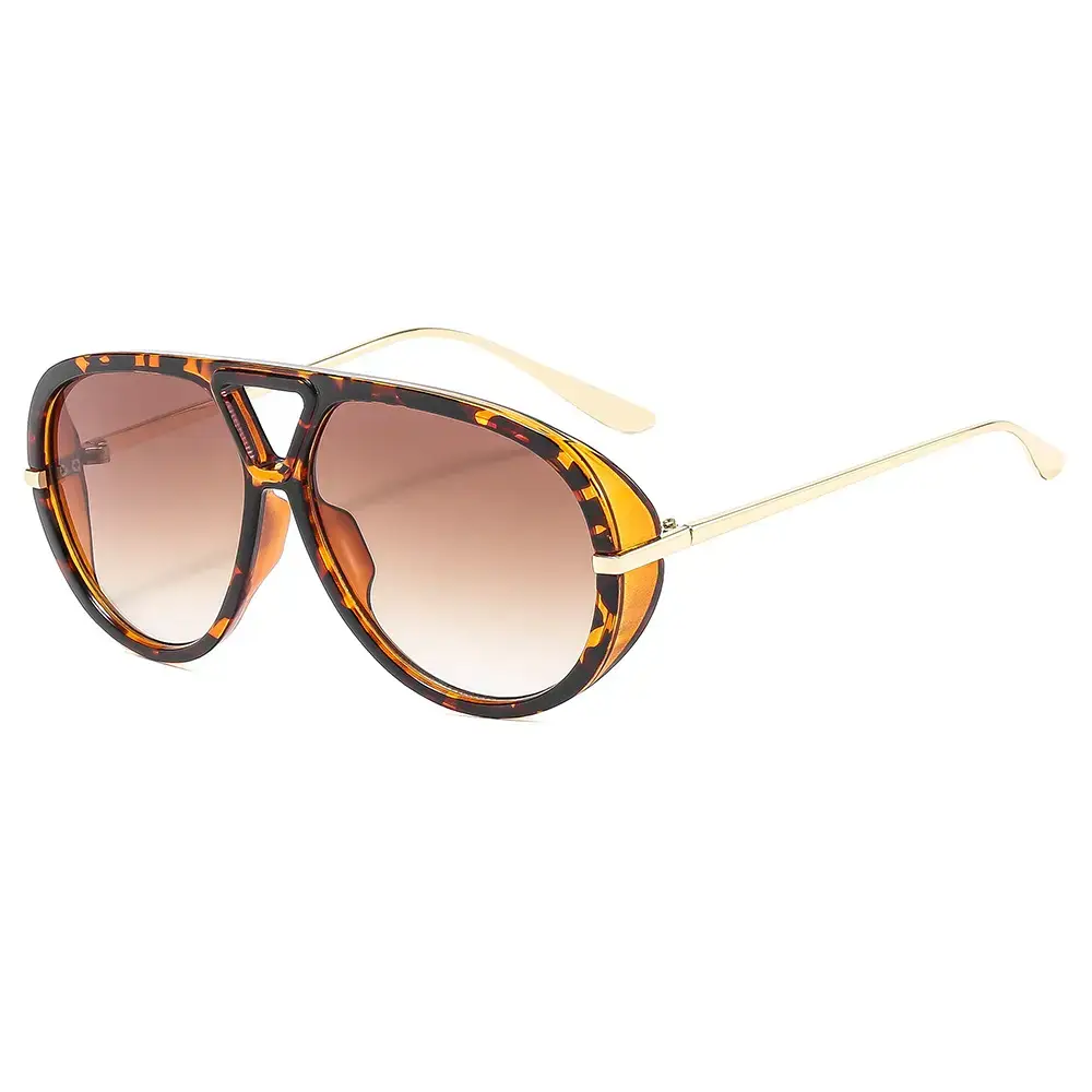 Men Retro Large Frame Sunglasses Black Gold - Image 9