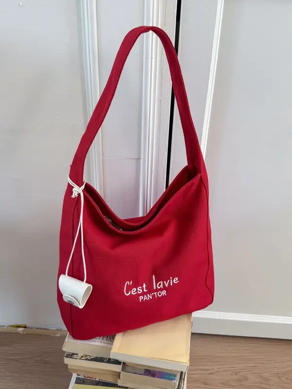 Red Canvas Shoulder Bag for Women Large Capacity 2025 - Image 4