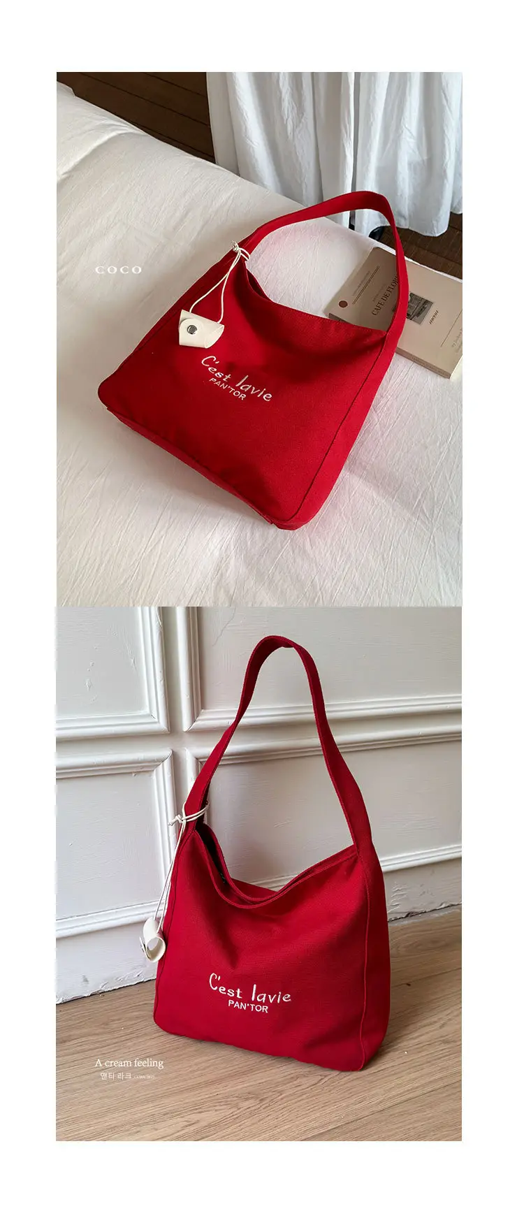 Red Canvas Shoulder Bag for Women Large Capacity 2025 — feature 5