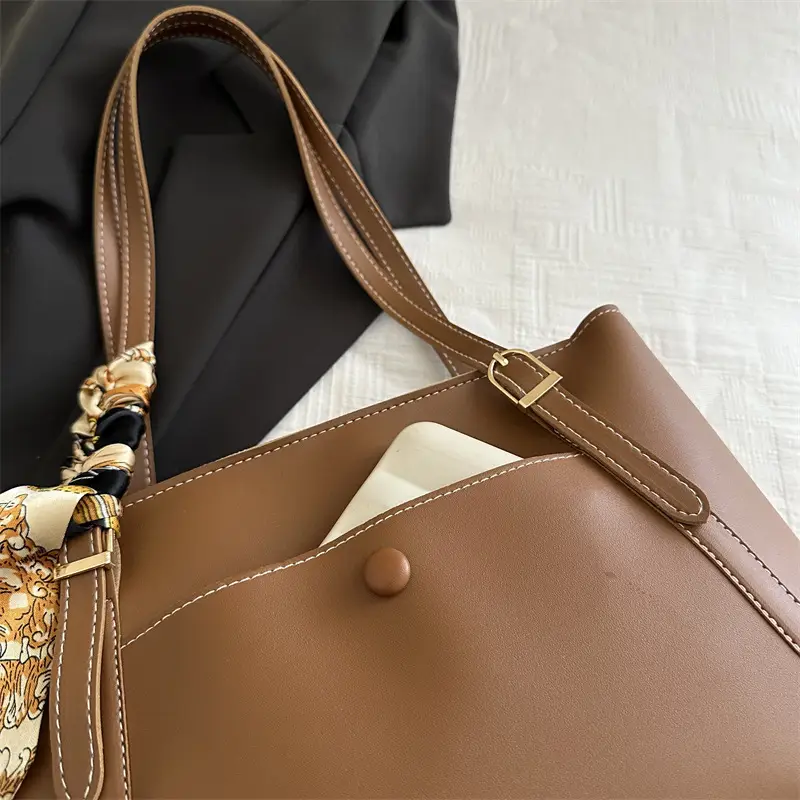Women Satchel Bag Brown Leather Large Capacity Crossbody - Image 7