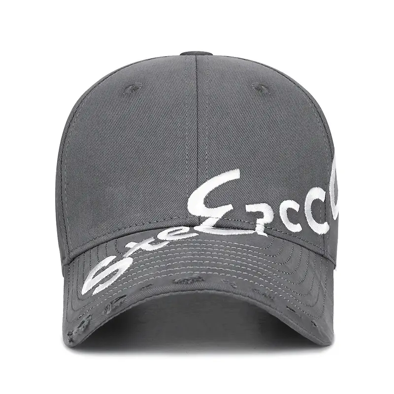 Korean Style Grey Baseball Cap for Women with Letter Embroidery