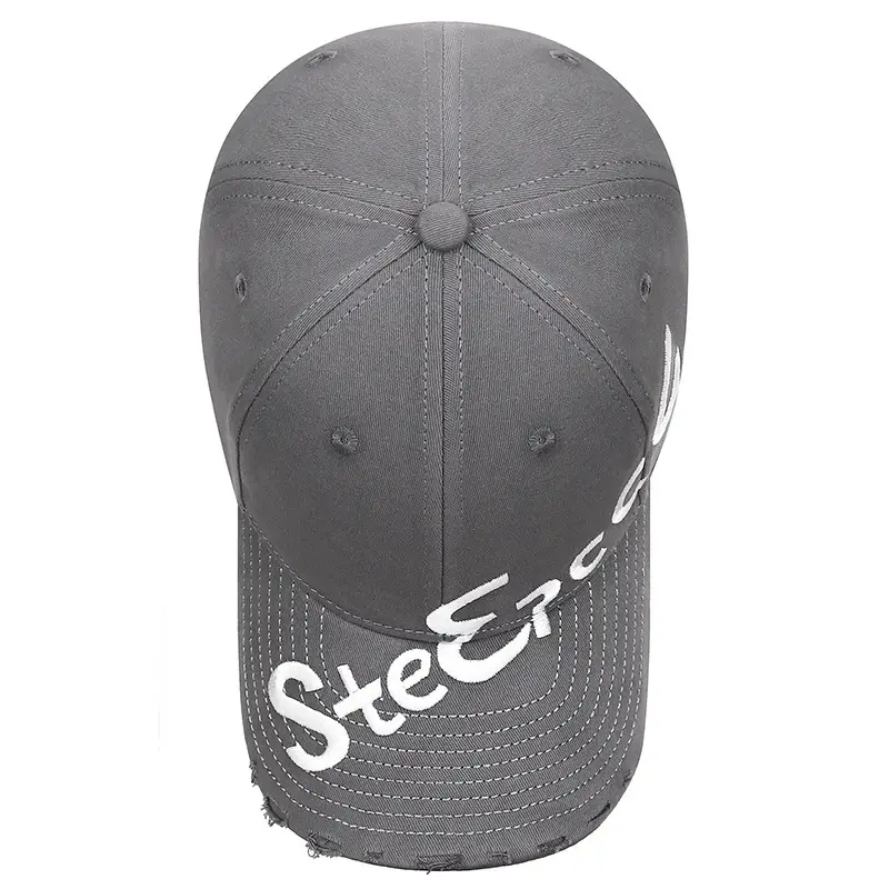 Korean Style Grey Baseball Cap for Women with Letter Embroidery