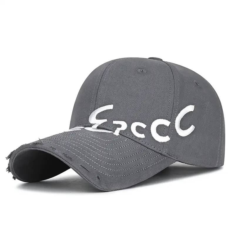 Korean Style Grey Baseball Cap for Women with Letter Embroidery