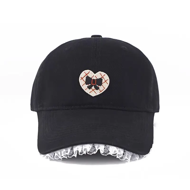 Black Heart Embroidered Girl Cap Korean Style - Image 13
