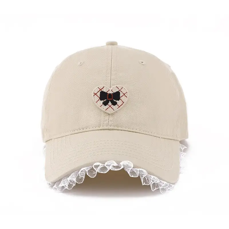 Black Heart Embroidered Girl Cap Korean Style - Image 3