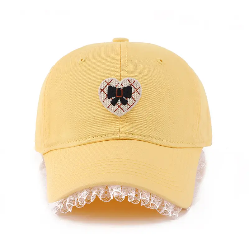 Black Heart Embroidered Girl Cap Korean Style - Image 5
