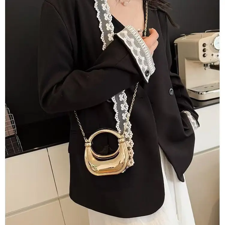 Pink Laser Dumpling Bag with Chain Shoulder Crossbody