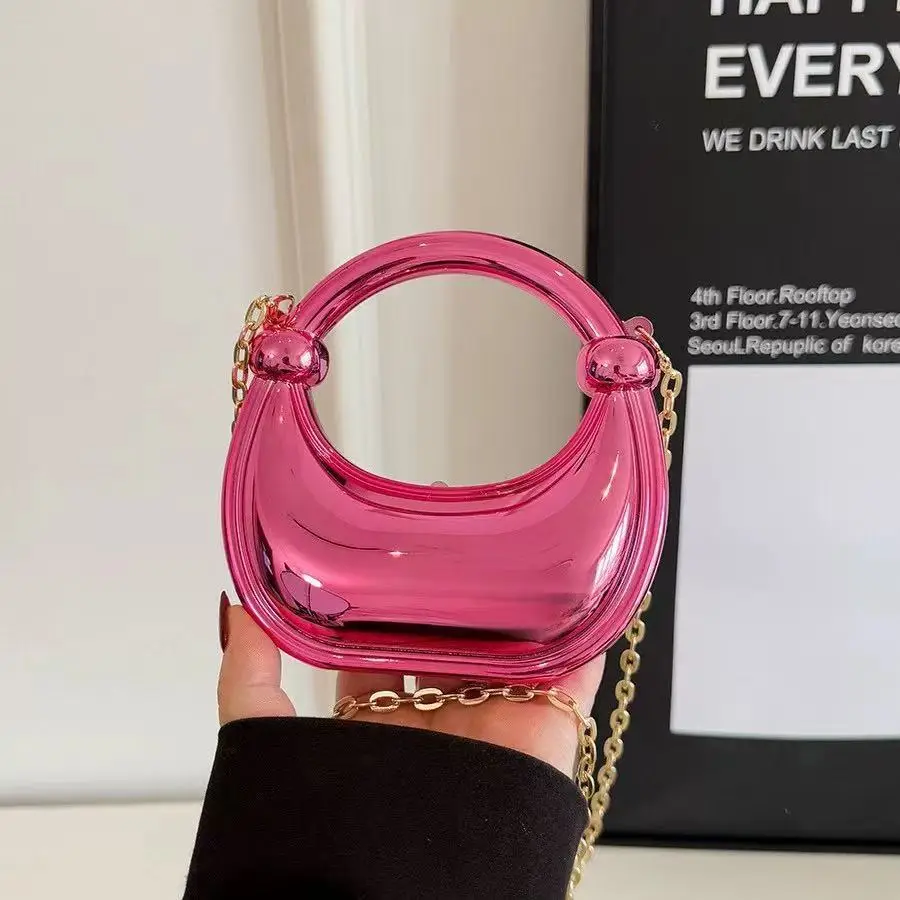Pink Laser Dumpling Bag with Chain Shoulder Crossbody