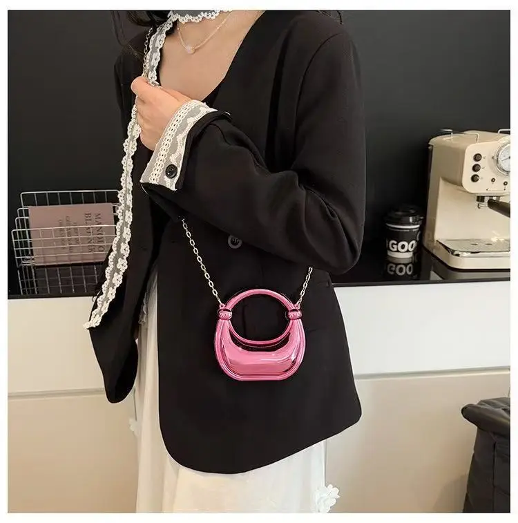 Pink Laser Dumpling Bag with Chain Shoulder Crossbody — feature 1
