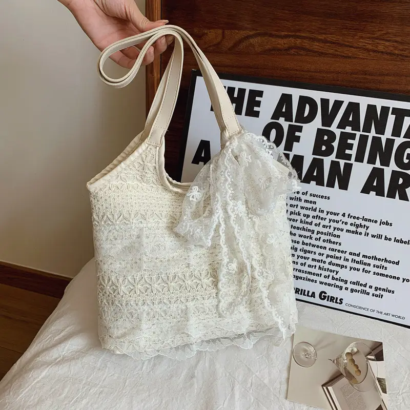 Women's White Lace Shoulder Tote Bag Large Capacity - Image 5