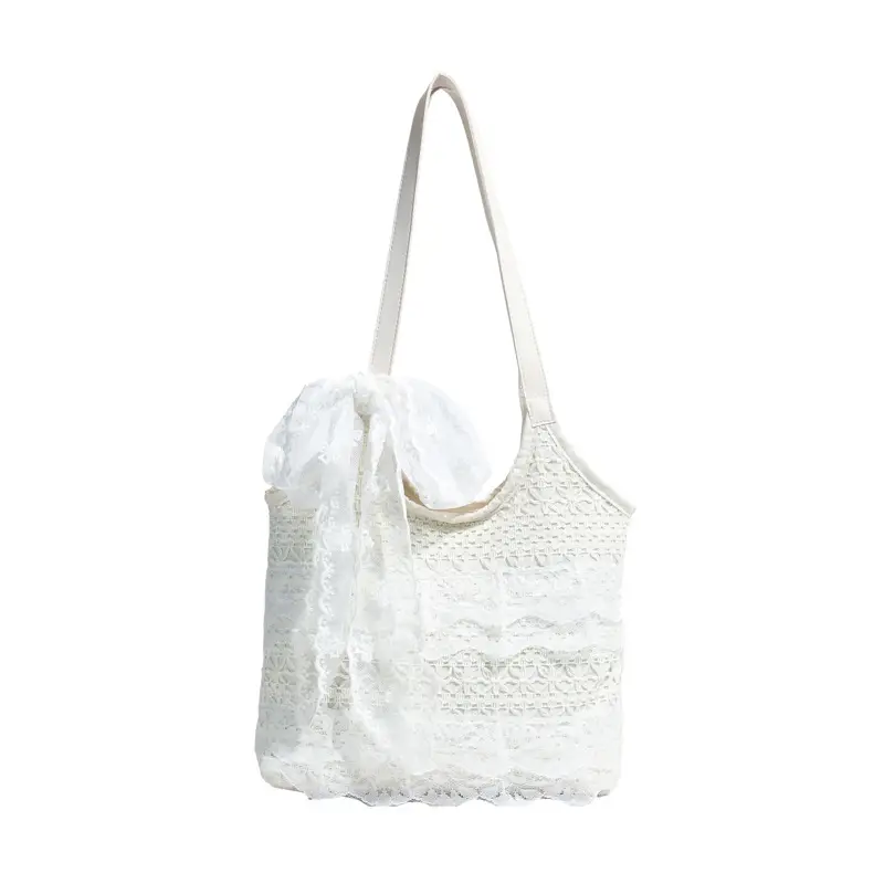 Women's White Lace Shoulder Tote Bag Large Capacity - Image 7