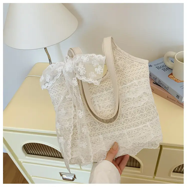 Women's White Lace Shoulder Tote Bag Large Capacity — feature 17