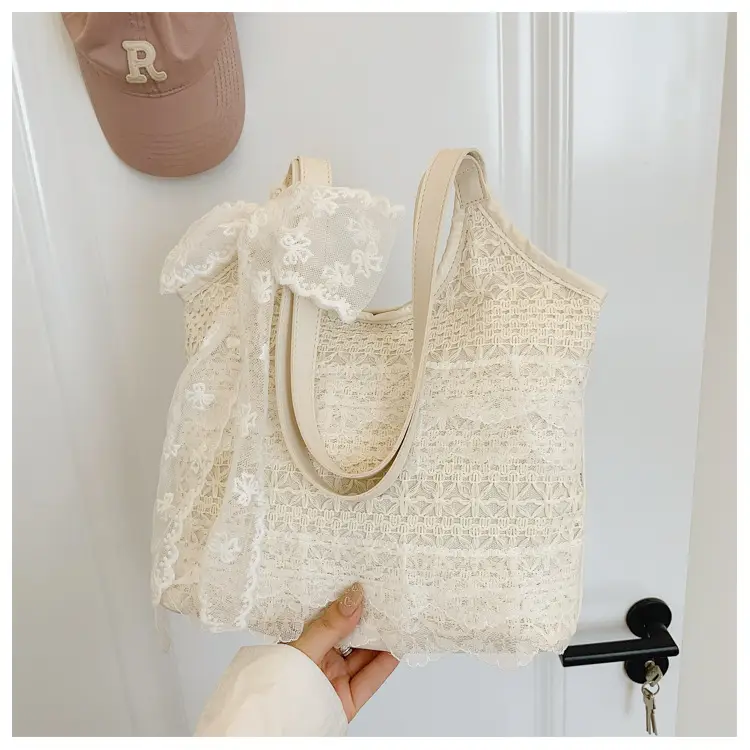 Women's White Lace Shoulder Tote Bag Large Capacity — feature 18