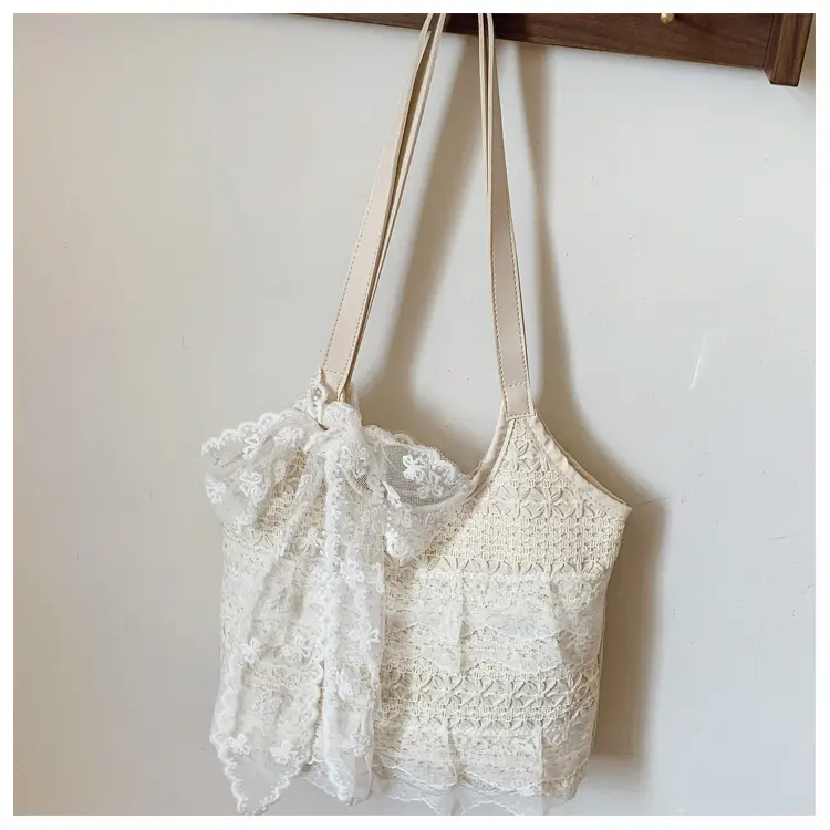 Women's White Lace Shoulder Tote Bag Large Capacity — feature 19