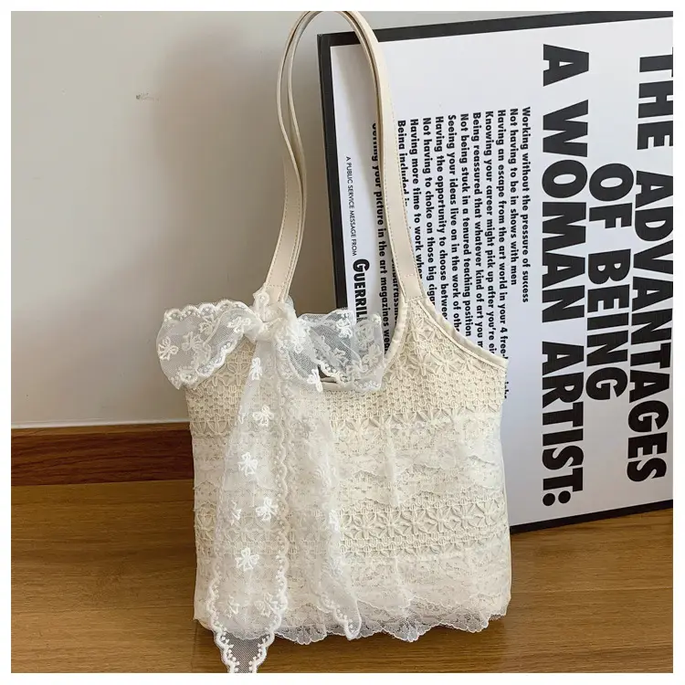 Women's White Lace Shoulder Tote Bag Large Capacity — feature 20