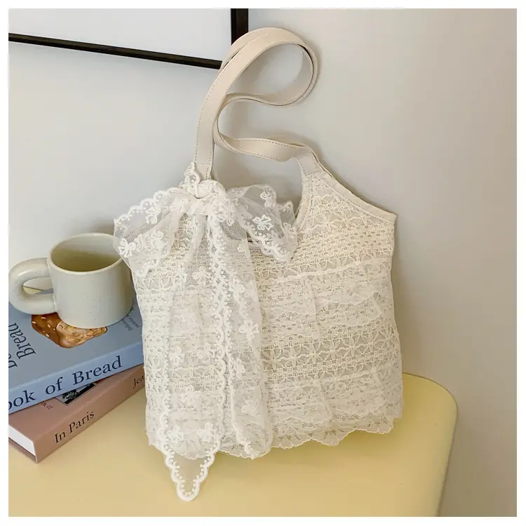 Women's White Lace Shoulder Tote Bag Large Capacity — feature 21