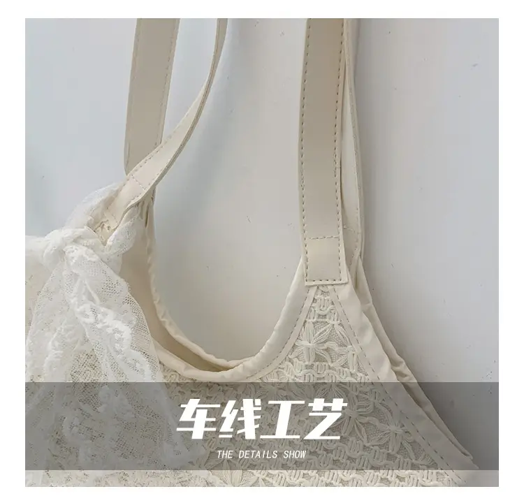Women's White Lace Shoulder Tote Bag Large Capacity — feature 5