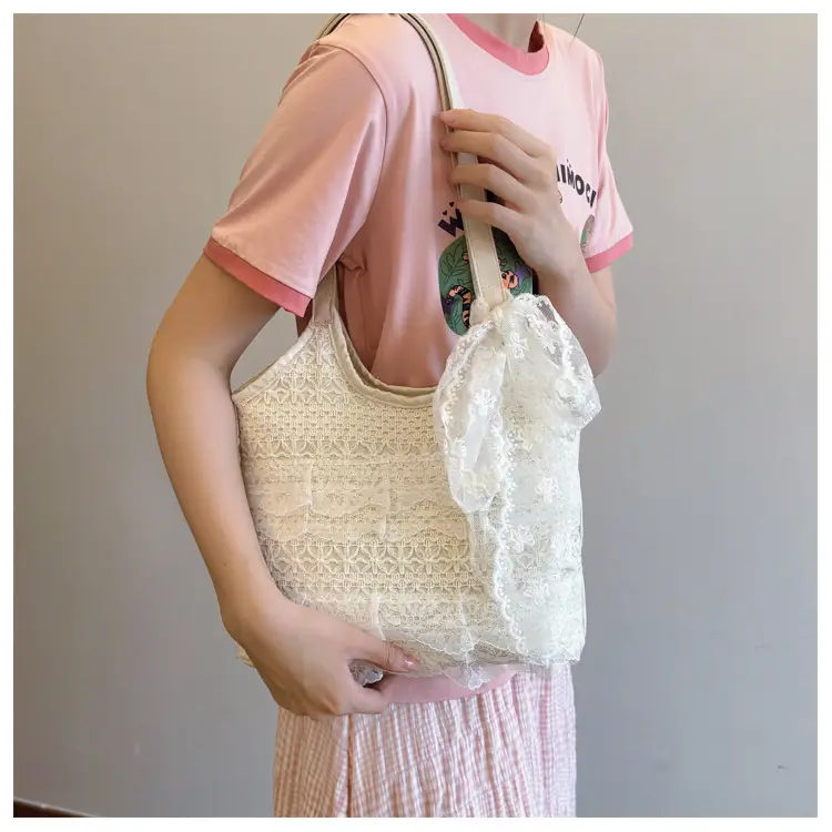 Women's White Lace Shoulder Tote Bag Large Capacity — feature 9