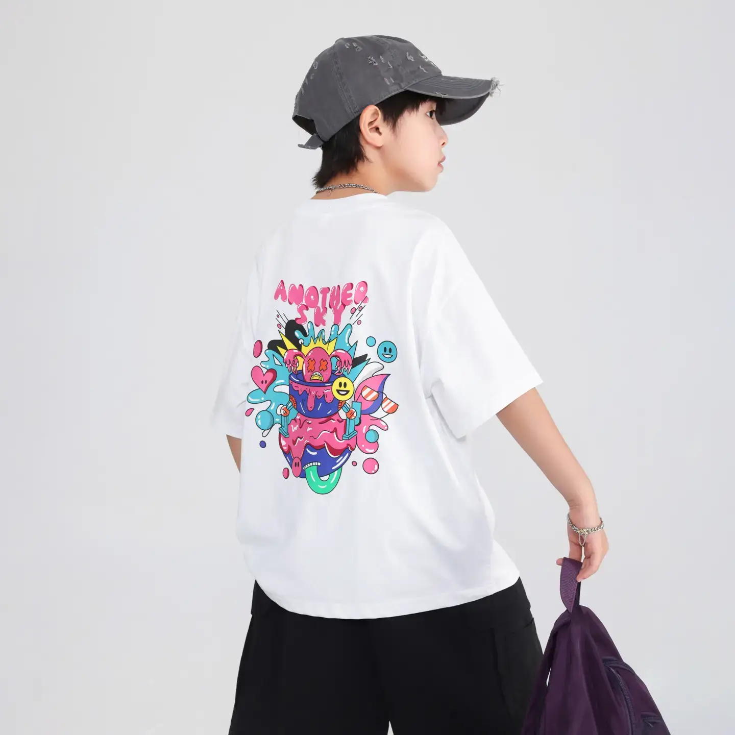 Boys White Cartoon Graffiti T-Shirt 2026 Kids - Image 4