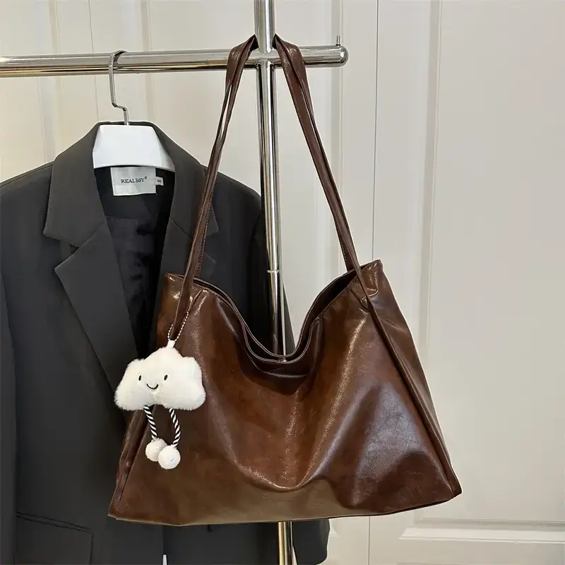 2025 New Retro Large Capacity Solid Color Casual Shoulder Tote Women - Image 14