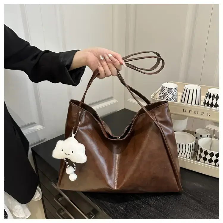 2025 New Retro Large Capacity Solid Color Casual Shoulder Tote Women — feature 19