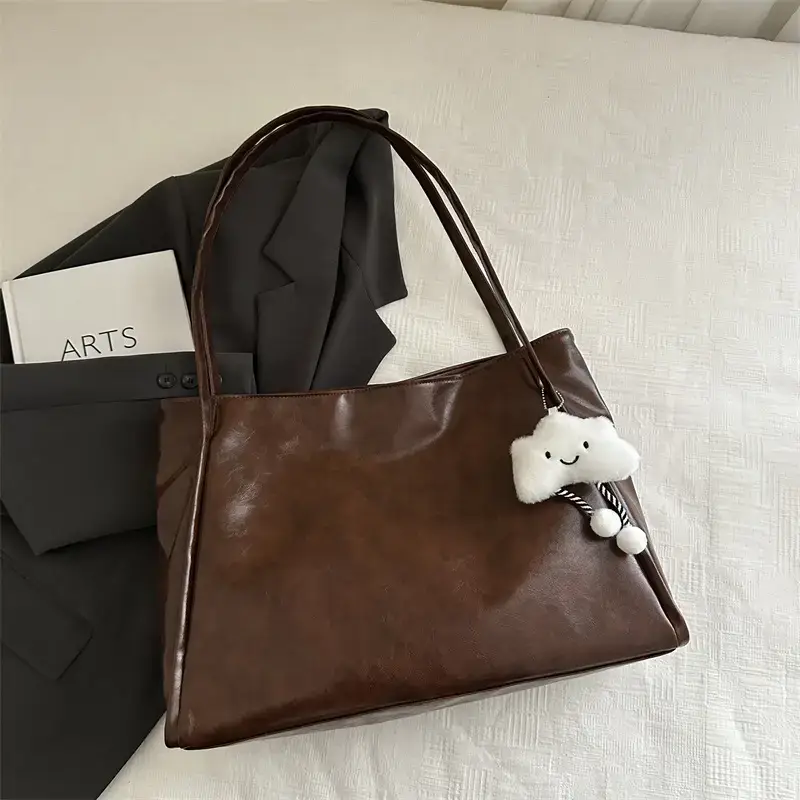 2025 New Retro Large Capacity Solid Color Casual Shoulder Tote Women - Image 10