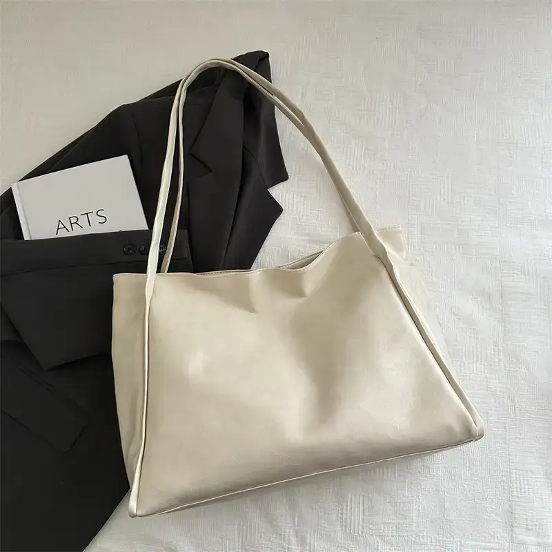 2025 New Retro Large Capacity Solid Color Casual Shoulder Tote Women - Image 2
