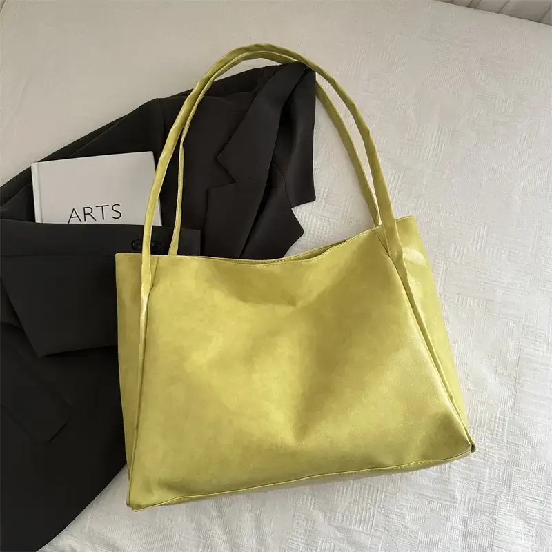 2025 New Retro Large Capacity Solid Color Casual Shoulder Tote Women - Image 3
