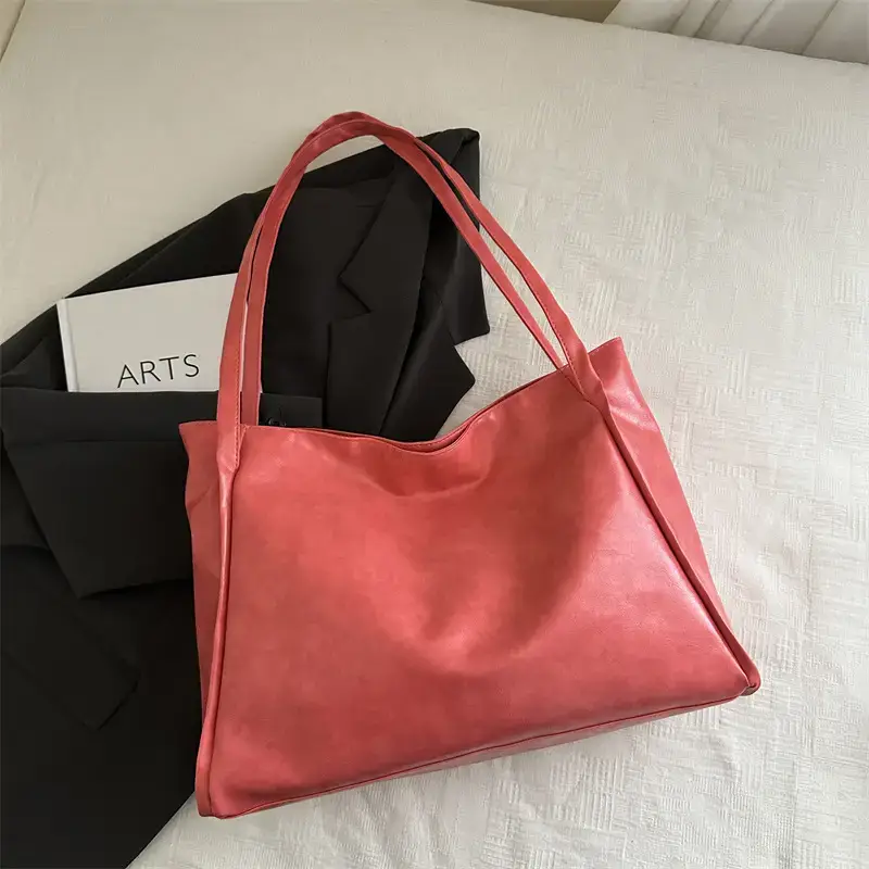 2025 New Retro Large Capacity Solid Color Casual Shoulder Tote Women - Image 4