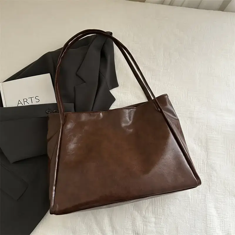 2025 New Retro Large Capacity Solid Color Casual Shoulder Tote Women - Image 5