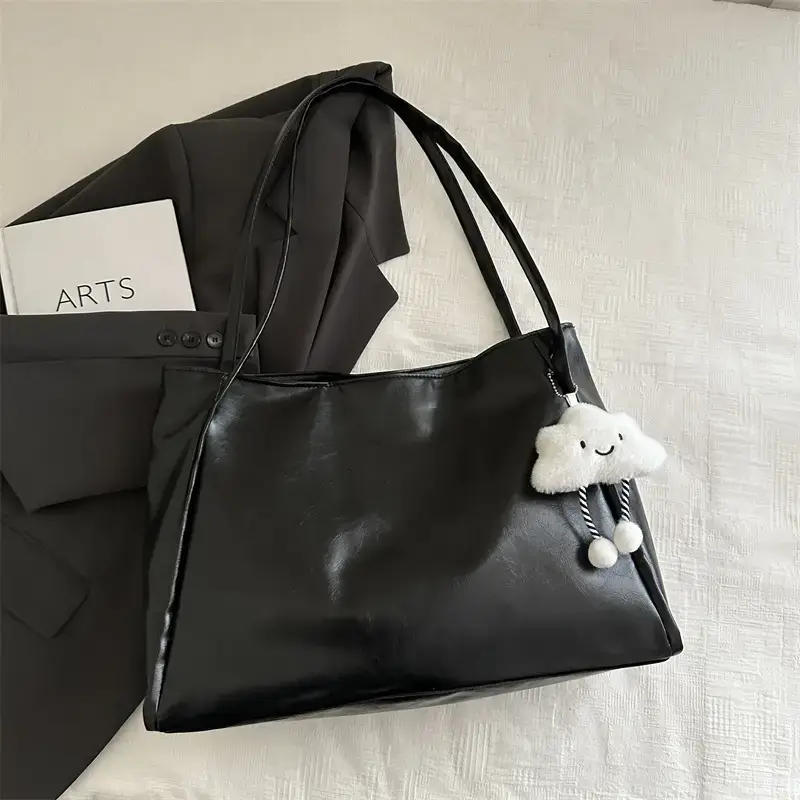 2025 New Retro Large Capacity Solid Color Casual Shoulder Tote Women - Image 6