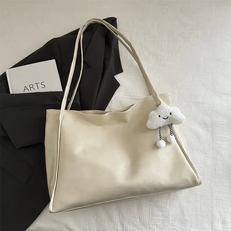 2025 New Retro Large Capacity Solid Color Casual Shoulder Tote Women - Image 7