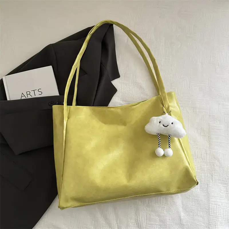 2025 New Retro Large Capacity Solid Color Casual Shoulder Tote Women - Image 8