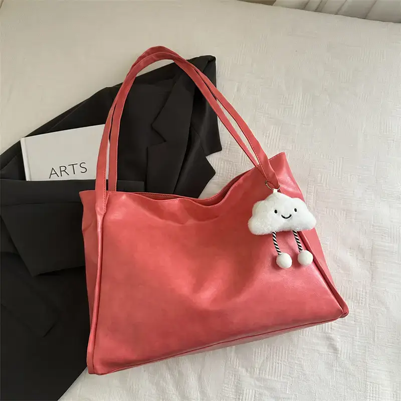 2025 New Retro Large Capacity Solid Color Casual Shoulder Tote Women - Image 9