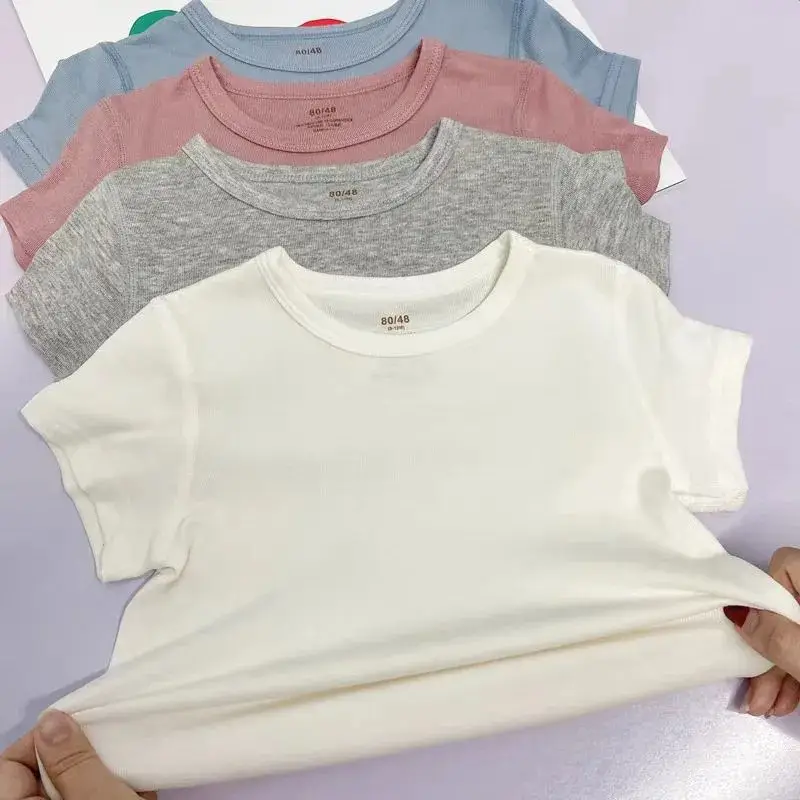 Children's White Black T-Shirt Set Summer Modal Top