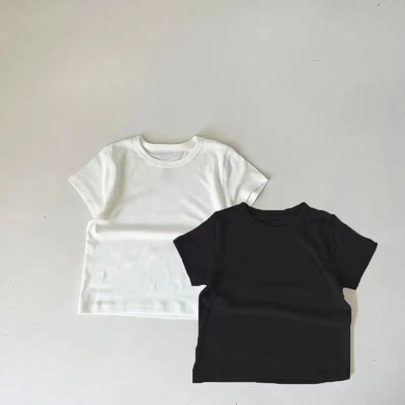 Children's White Black T-Shirt Set Summer Modal Top