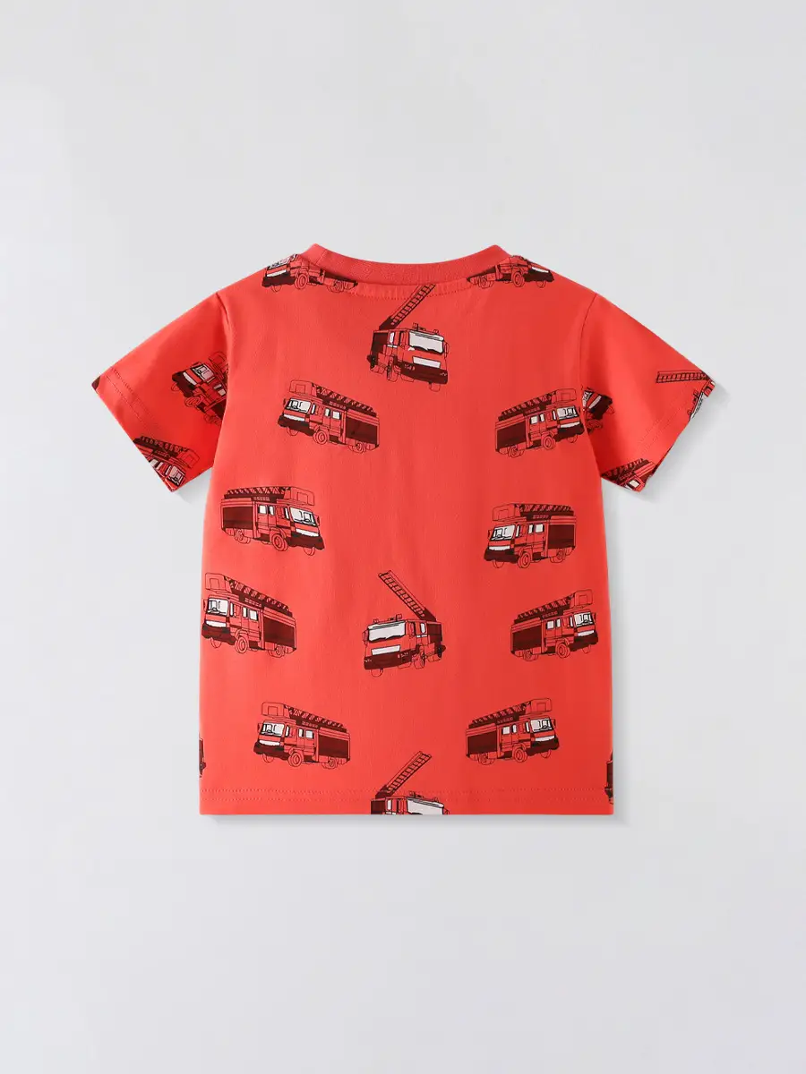 2025 Kids Cartoon Car T-Shirt Red Short Sleeve Cotton - Image 3