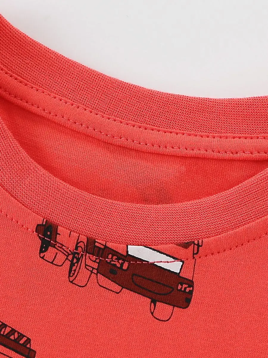 2025 Kids Cartoon Car T-Shirt Red Short Sleeve Cotton - Image 4