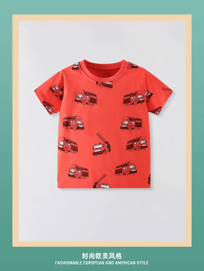 2025 Kids Cartoon Car T-Shirt Red Short Sleeve Cotton — feature 2
