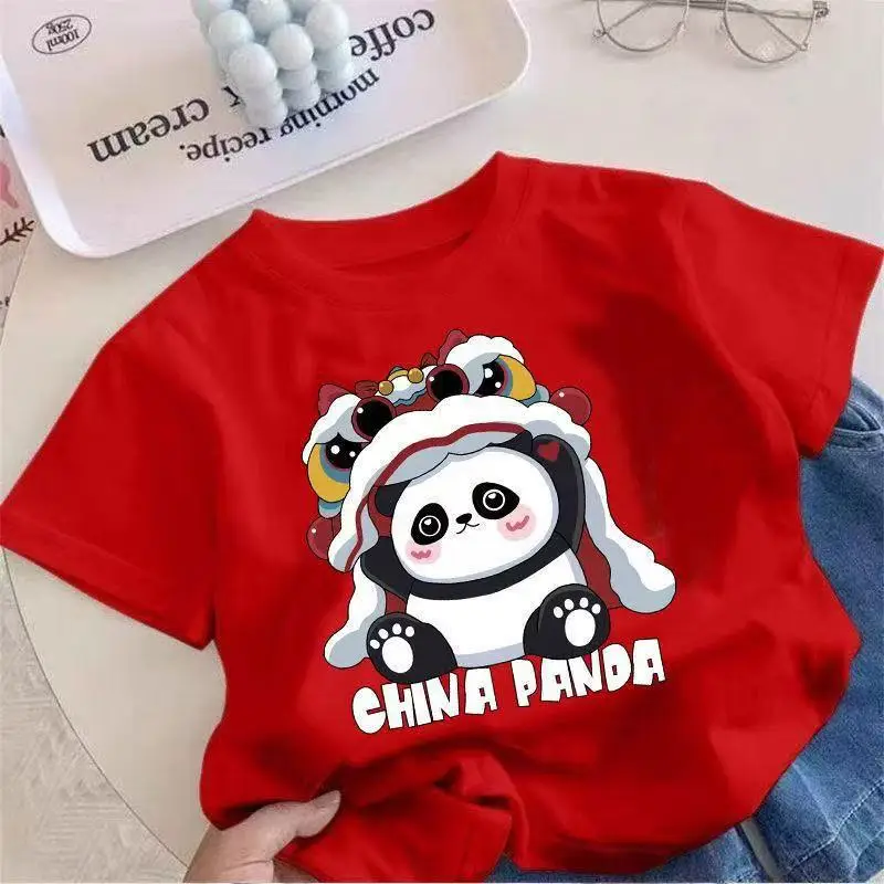 China Panda Cartoon Pink T-Shirt Short Sleeve - Image 22