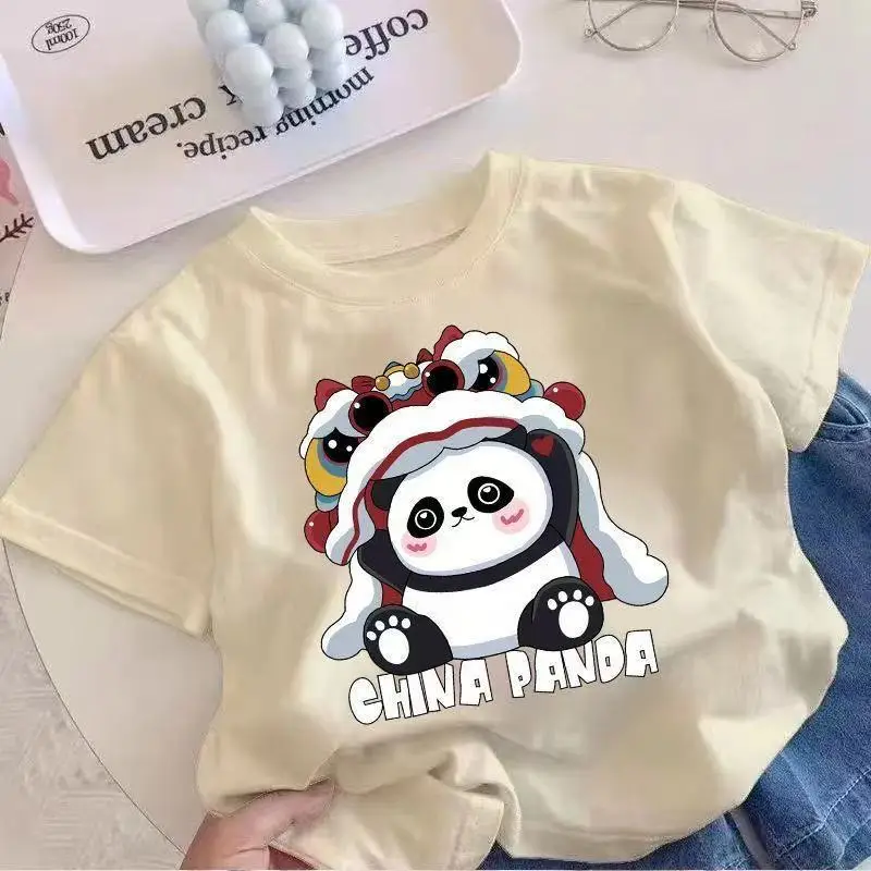 China Panda Cartoon Pink T-Shirt Short Sleeve — feature 4