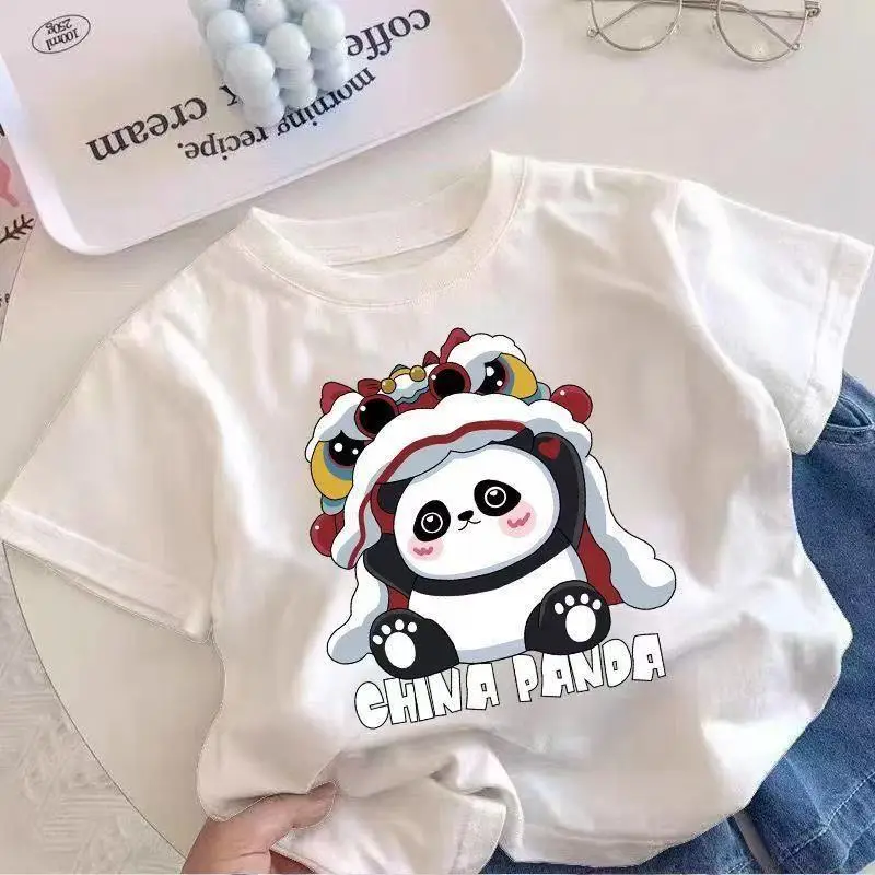 China Panda Cartoon Pink T-Shirt Short Sleeve — feature 7