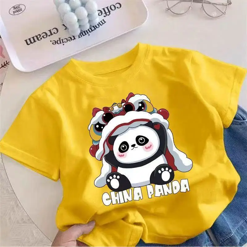 China Panda Cartoon Pink T-Shirt Short Sleeve - Image 14