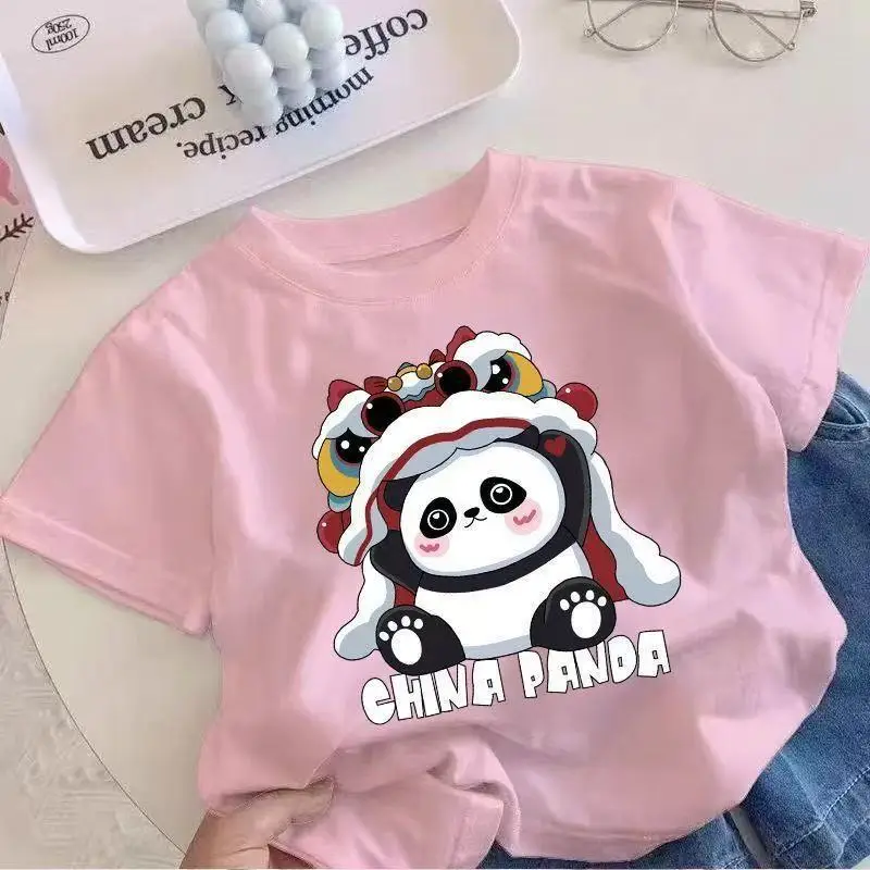 China Panda Cartoon Pink T-Shirt Short Sleeve - Image 16
